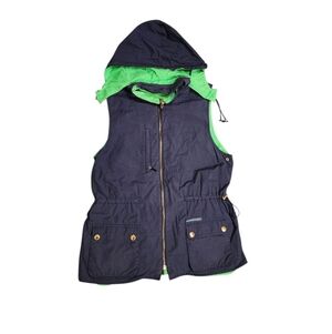 Lauren Ralph Lauren Vest Womens Blue Green Reversible Hooded Full Zip